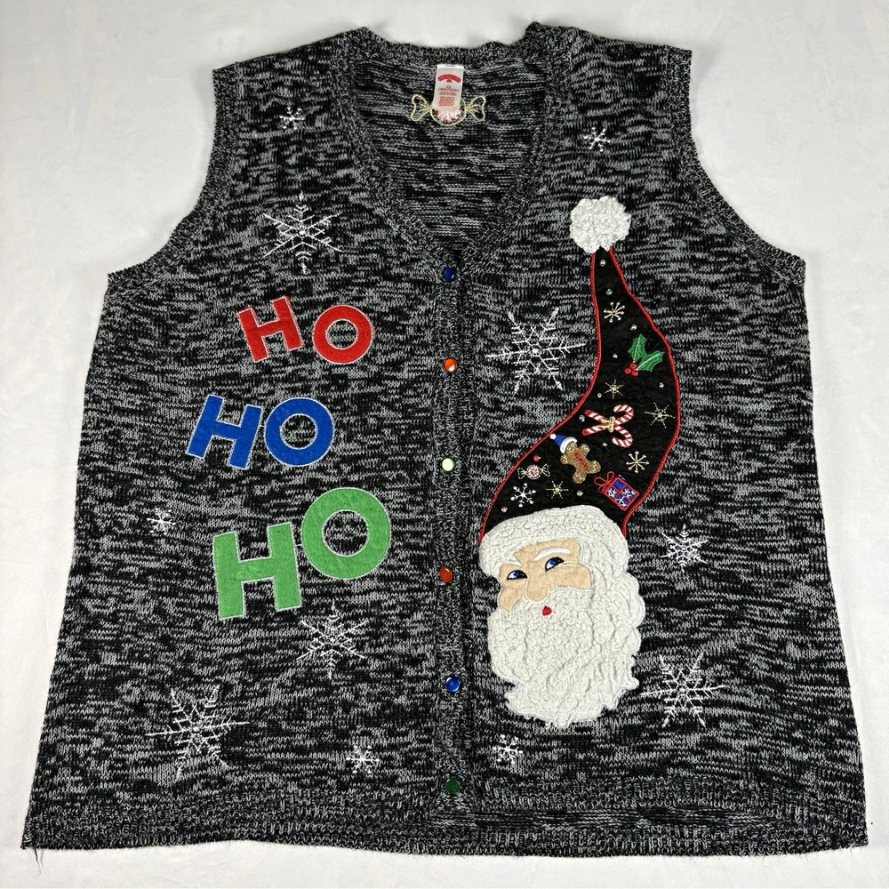 Holiday Time Women's Christmas Plus 2X (18W/20W) Acrylic Knit V-Neck Santa Vest